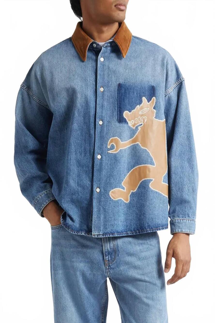 NEW MARNI washed bull wolf denim shirt in deep blue